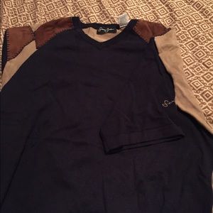 V-neck sweater with suede patches